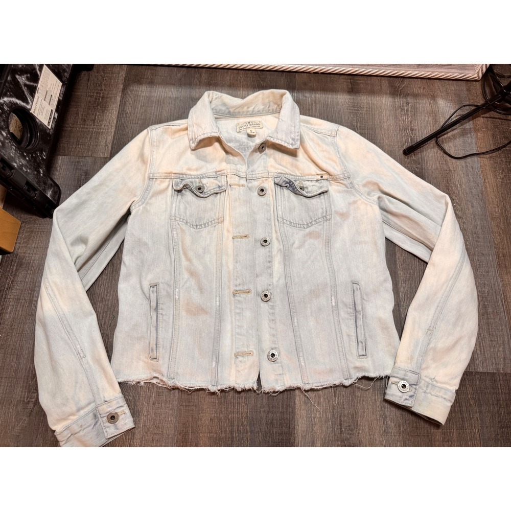 Lucky Brand Womens Light Wash Distressed Raw Hem Denim Trucker Jacket Small